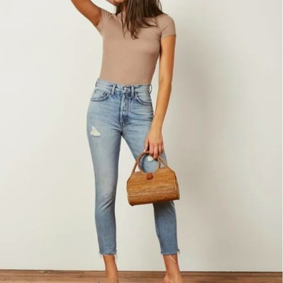 New Boyish Women Blue 12 High Rise Billy Ribcage Distressed Raw Hem Jeans 27 - Picture 1 of 15